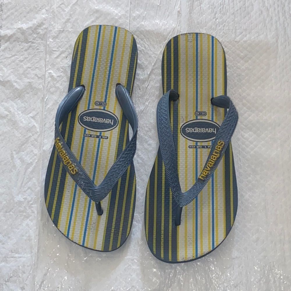 Havaianas Blue and Yellow Striped Flip-Flops